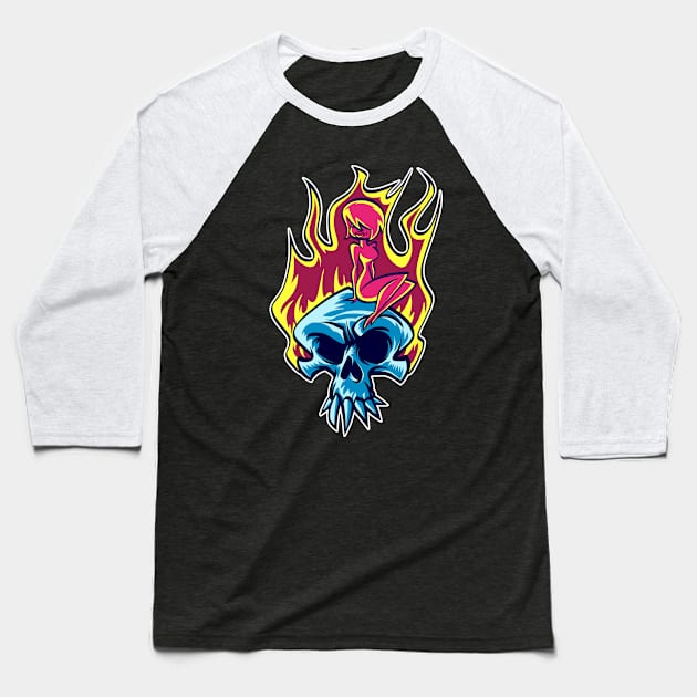 Skull on fire Baseball T-Shirt by EmptySkull